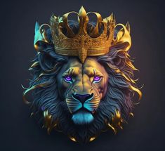 a lion with a crown on it's head is shown in this artistic photo