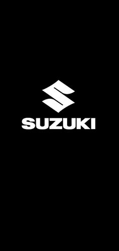 the logo for suzuki is shown in black and white on a dark background