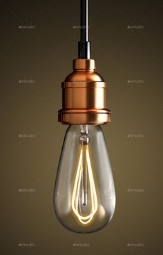 an old fashioned light bulb hanging from a ceiling fixture with a gold finish on it