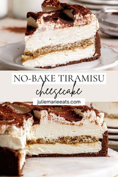 no - bake tramisu cheesecake with chocolate and cream filling