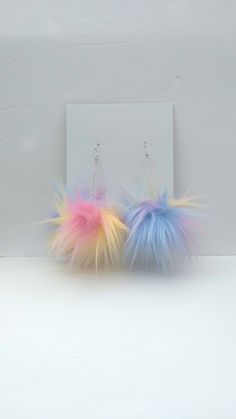 Handmade 1" rainbow fur pompom earrings Made to order Drop length is the length of the chain not including the fur pompom Pompom Earrings, The Chain, Etsy Earrings Dangle, Wedding Basket, Jewelry Earrings Dangle, Dangle Drop Earrings, Pom Pom, Dangle Earrings, Jewelry Earrings