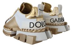 Gold Tennis Shoes, White And Gold Sneakers, Italy Logo, Gold Sneakers, Wedge Pumps, Dolce E Gabbana, Leather Shoes Woman, Sporty Chic, Pierre Cardin