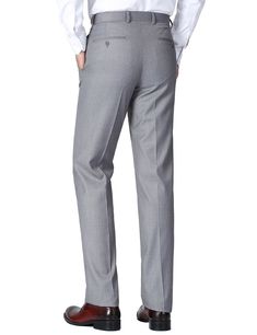 Dress Pants Regular Leg Un-Hemmed Bottoms in Gray - SUITS FOR MENS Pant Back Pocket Design, Slim Fit Dress Pants Men, Red Overcoat, Black And Red Suit, Back Pocket Design, Graduation Suits, Big And Tall Suits, Suits Prom, Slim Fit Dress Pants