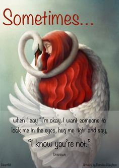 a painting of a white swan with red feathers on it's back and the words sometimes