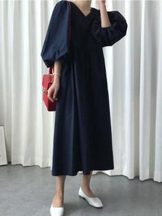 LOOSE ELEGANT PUFF SLEEVES LONG DRESS - rrdeye Cotton Jumpsuit, Boho Style Dresses, Urban Looks, Linen Style, Long Shirt Dress, Sleeveless Jumpsuits, Cozy Fashion, Long Shirt, One Piece Swimwear