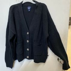 NWT- Womens GAP Button Front Cardigan Sweater Black Size XL 100% Cotton