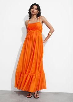 Strappy Tiered Midi Dress - Orange - & Other Stories GB Gorgeous Summer Dresses, Orange Midi Dress, Beach Wear Outfits, Glamour Dress, Sleeveless Midi Dress, Tiered Midi Dress, Dress Orange