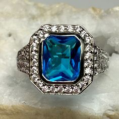 So Elegant! * Sterling Silver * 10x8mm * Rhodium Plated * Lead N Nickel Free * Color May Vary White Sapphire Ring, 6 Rings, Swiss Blue Topaz, Led Zeppelin, White Sapphire, Zeppelin, Womens Jewelry Rings, Blue And Silver, Rhodium Plated