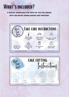 an info sheet with the words cake cutting instructions on it