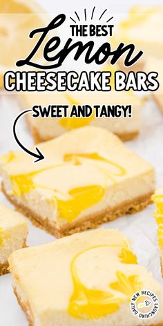 the best lemon cheesecake bars with sweet and tangy toppings are on display