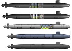 four different types of submarines are shown