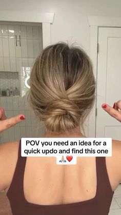 Need a quick and easy, on the go, updo? Ive got you! This loe bun updo is perfect for any occasion!  - #lowbunhairstyles #lowbun #updo #updotutorial #updostyles #updohair #updosforthinhair #updohairstylesforweddings #weddinghairstylesupdo #weddinghairstylesforlonghair #longhairstyle #finehairstyles #weddingguestdresssummer Very Easy Updos, Up Do For Greasy Hair, Updo On Yourself, Short Hair Easy Bun, Quick And Easy Buns For Long Hair, Med Length Hair Updos Simple, Hair Up Ideas For Medium Hair, Casual Work Updo, Quick Work Updos