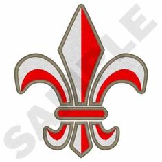 a red and white fleur de lis logo