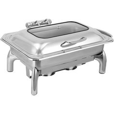 a stainless steel chafer sitting on top of a table