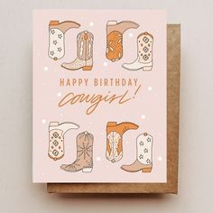 a birthday card with cowboy boots on it