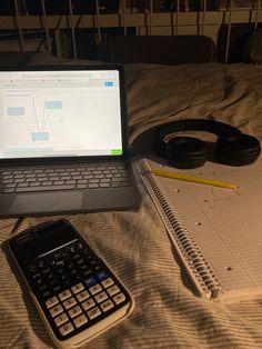 My study setup for my math homework on my bed. A college block, a calculator, my iPad, a pen   and some   headphones . School Academic Aesthetic, High School Studying Aesthetic, Romanticised School Aesthetic, Finish School Aesthetic, High School Sophomore Year, Fun In School Aesthetic, Back To School Romanticizing, School Lifestyle Aesthetic, Romanticizing School Pictures