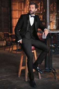 Black Tuxedo With Waistcoat, Tuxedo With Waistcoat, Black Tuxedo For Men Wedding, All Black Tuxedo, Suit Fit Guide