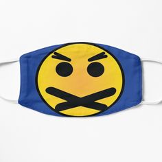 a blue face mask with yellow and black emoticions