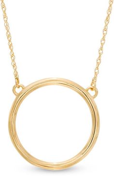 Zales Circle Necklace in 10K Gold Modern Gold Open Circle Necklace, Modern Necklace With Round Pendant And Spring Ring Clasp, Modern Yellow Gold Open Circle Necklace, Modern Yellow Gold Open Circle Jewelry, Modern Round Cable Chain Necklace, Circle Necklace, Rope Chain, 10k Gold, Spring Rings