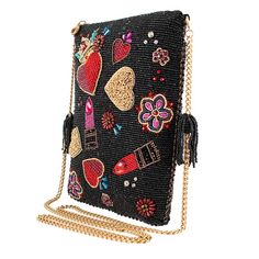 Mary Frances Make Me Up Crossbody Mini Black Handbag NEWSKU: MINI S001-9806.75 x 1 x 9"Strap Length End to End: 29"Strap Drop: 23.5"Removable crossbody chain strap with beaded tassels, zipper closure, back pocket, fits a cell phoneUPC 634010012540 Lipstick Tube, Mary Frances, Black Handbag, Mini Handbag, A Cell, Make Me Up, Mini Handbags, Red Crystals, Beaded Tassels