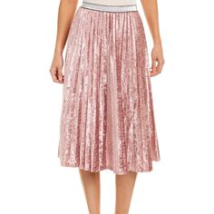 Beautiful Pleated Moon River Skirt Light Crushed Velvety Look With Shocking Silver Veins Flowing Through. I Never Wore This I Bought It In Hopes That It Would Fit But I’m A S/M And It Was Simply To Large For Me. Color/Pattern: Blush Approximately 30in From Waist To Hem Measurement Was Taken From A Size Small And May Vary Slightly By Size Design Details: Pleated Metallic Design, Elasticized Waistband Slip-On Styling 96% Polyester, 4% Elastane Dry Clean Only Imported Glamorous Spring Pleated Skirt, Green Floral Skirt, Metallic Design, Moon River, Layered Skirt, Plaid Skirts, Metal Design, Ruffle Top, 8 M