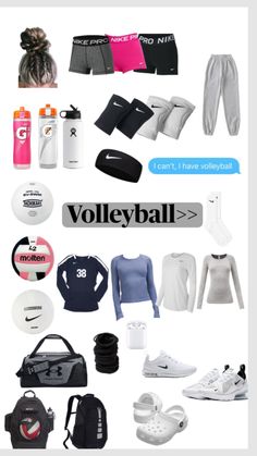 a collage of various items that include shoes, backpacks and sports bras