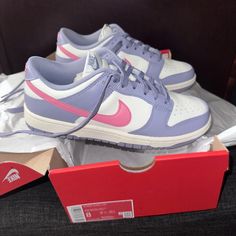 Nike Low Top Dunks, Size 8, Purple And Pink. Pink And Purple Shoes, Low Top Dunks, Purple Shoes Outfit, Purple Dunks, Shoes Nike Dunks, Nike Low Top, Cute Running Shoes, Cute Jordans, Nike Dunks Low