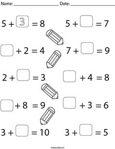 an addition worksheet for kids to learn how to sub the number and write numbers