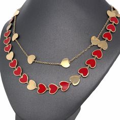 "𝓦𝓮𝓵𝓬𝓸𝓶𝓮 𝓽𝓸 𝓛𝓲𝓸𝓷𝓱𝓮𝓪𝓻𝓽 𝓳𝓮𝔀𝓮𝓵𝓻𝔂 𝓢𝓱𝓸𝓹 ♥ Beautiful Mini Heart Necklaces crafted in 14K Solid Italian Gold. These necklaces come in 2 variations: Red coral inlay gemstone chain or all gold multi heart cable chain necklace. Alternating Solid Gold and Red Coral hearts Measurements: 7.0mm Width Length: 18\" adjustable chain to 16\" Gold Heart Chain Measurements: 7.0mm Width Length: 16\" Length ITEM DETAILS  Made to Order 14-karat Gold Arrives in a Beautiful Jewelry Box. PROD Red Clavicle Chain Jewelry For Valentine's Day, Valentine's Day Double Heart Jewelry With Heart Print, Red Double Heart Jewelry For Valentine's Day, Red Double Heart Jewelry With Heart Beads, Luxury Double Heart Necklaces For Valentine's Day, Luxury Clavicle Chain Jewelry For Valentine's Day, Luxury Red Heart Pendant Necklaces, Luxury Red Heart Cut Jewelry, Luxury Red Jewelry With Heart Charm