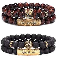 PRICES MAY VARY. Mens Crown Bracelet Set: 4 pcs crown charm beads bracelets set, black matte onyx stone beads and tiger eye beads, matching with black cubic zirconia, make you look more masculine,catch more eyes on you, various styles are enough to satisfy your daily collocation High Quality Material: The bead bracelet are made of black matte onyx stone and natural tiger eye stone, sturdy and comfortable, not easy to break or fade,can be worn for a long time; Natural stones jewelry restores and Look More Masculine, Mens Jewelry Diy, Mens Crown, Mens Bracelet Fashion, Mens Bracelet Set, Men Stone Bracelet, Mens Bracelet Designs, Crown Bracelet, Crown King