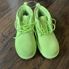 Never Worn Outside Green Casual Low-top Boots, Green Lace-up Casual Boots, Green Casual Lace-up Boots, Casual Green Lace-up Boots, Green Winter Sneakers With Round Toe, Green Slip-on Casual Boots, Casual Green Slip-on Boots, Neon Green Boots, Green Uggs