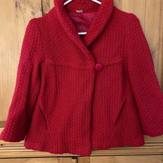 Really Adorable Swing Style Red Jacket Size S Lambs Wool Knit Fully Lined One (Double Breasted) Button Closure Side Pockets Excellent Condition, Never Worn, Bought For My Daughter Great For The Holidays Cozy Retro Fall Outerwear With Covered Buttons, Retro Long Sleeve Outerwear With Covered Buttons, Retro Outerwear With Covered Buttons For Fall, Red Buttoned Winter Outerwear, Vintage Winter Blazer With Covered Buttons, Red Buttoned Outerwear For Fall, Red Winter Outerwear With Buttons, Red Outerwear With Buttons For Fall, Red Fall Outerwear With Buttons