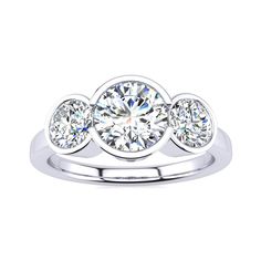 Three Diamond Ring | 2 1/4 Carat Bezel Set Three Stone Diamond Ring In 14K White Gold | SuperJeweler 3 Diamond Ring, Bezel Set Diamond Band, Three Diamond Ring, 3 Stone Diamond Ring, Bezel Set Diamond Ring, Three Stone Diamond Ring, Bezel Set Ring, Best Engagement Rings, Three Stone Diamond