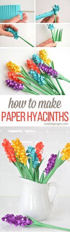 how to make paper hyacinths in a vase with flowers and straws