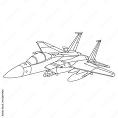 F-15 Aircraft Coloring Page Plane Line Art, Fighter Jet Drawing, F 15 Eagle, Jet Drawing, Fighter Planes Art, F15 Eagle, Airplane Coloring Pages, Cartoon Airplane, Drawing Line Art