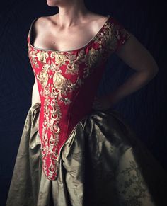 Historical Crimson and Gold Boned Bodice, 17th century corset silk embroidered back lacing Undergarment Straps, size small or medium by PeriodCorsets on Etsy https://www.etsy.com/listing/485408316/historical-crimson-and-gold-boned-bodice 17th Century Corset, 17 Century Fashion, Corset Fashion, Boned Bodice, Costume Shop, Historical Dresses, Fantasy Fashion