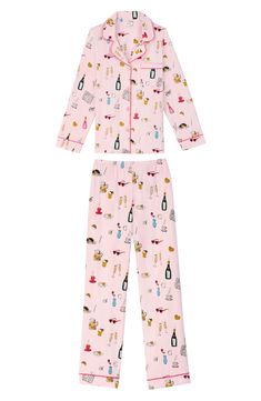 These jersey PJs are illustrated in a fun print that will have you dreaming sweetly in the comfort of your own bed. 27" top length; 31" inseam Top has front button closure; notched collar; long sleeves; chest patch pocket Pants have elastic waist; side-seam pockets 93% organic cotton, 7% elastane Machine wash, tumble dry Imported Women's Clothing Patterned Printed Long Sleeve Sleepwear, Patterned Sleepwear For Pajama Party In Spring, Spring Patterned Sleepwear For Pajama Party, Printed Relaxed Fit Sleepwear For Sleepover, Printed Relaxed Fit Sleepwear, Playful Printed Sleepwear In Relaxed Fit, Playful Printed Sleepwear With Relaxed Fit, Playful Printed Relaxed Fit Sleepwear, Printed Relaxed Fit Playful Sleepwear