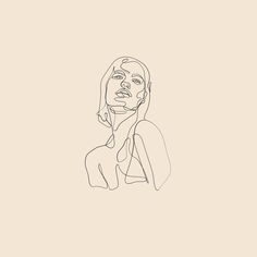 a line drawing of a woman's face with one hand on her chest and the other