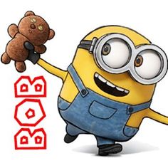 a cartoon minion holding a teddy bear in one hand and the words how to draw bob on the other