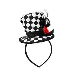 PRICES MAY VARY. Whimsical Design: Enhance your Mad Hatter costume with this charming mini top hat featuring checkered patterns, feathers, and a decorative flower. Comfortable Headband: Secured with a headband for easy and comfortable wear, suitable for various head sizes. Small top hat is approximately 6 inches wide and 3.5 inches tall. Top hat is soft and filled with polyester fill. Durable Construction: Made with quality materials for lasting durability and repeated use. Top hat sits offset t Circus Cosplay, Top Hat Headband, Harlequin Clown, Mad Hatter Costume, Checkered Top, Whimsical Accessories, Mad Hatter Hats, Hat Headband, Comfortable Headbands