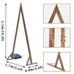 the wooden triangle is shown with measurements for each side and four different angles to put on it