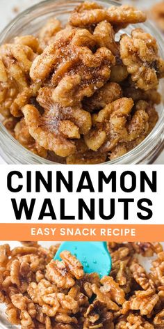 cinnamon walnuts in a glass bowl with text overlay