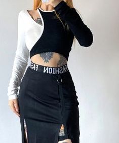 2023 Graduation Party, Patchwork Tee, Patchwork Crop Top, Black T Shirts, Cut Out Top, Streetwear Tshirt, Collar Top, Streetwear Women, Black Crop