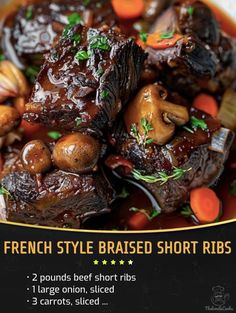 french style braised short ribs with mushrooms and carrots