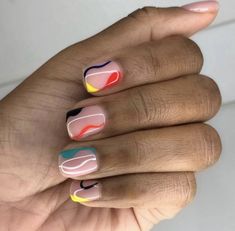 Simple Funky Nail Designs, Nail Username Ideas, Funky Pedicure, Short Abstract Nail Designs, Contemporary Nails, Short Nails With Designs, How To Shape Nails, Nail Art Idea, Idea Nail