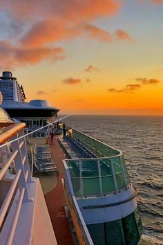 the deck of a cruise ship at sunset