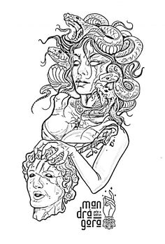 a black and white drawing of a woman with curly hair