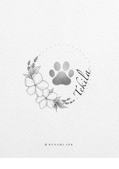 the paw and flower logo is shown on a white paper with black lettering that reads, tea