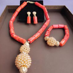 Main Material: Coral Length : About 19 inch  Items included: Necklace / Bracelet / Earring Packing: 1 necklace + 1 bracelet + earring (1 pair) Elegant Orange Polished Beads Jewelry, Gift Coral Jewelry With Matching Earrings, Elegant Orange Jewelry With Polished Beads, Coral Polished Beads Jewelry For Crafting, Elegant Red Coral Round Bead Jewelry, Elegant Coral Beaded Jewelry, Orange Red Coral Jewelry For Wedding, Handmade Red Coral Festive Jewelry, Traditional Red Coral Festive Jewelry