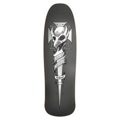 a skateboard with an image of a skull on it